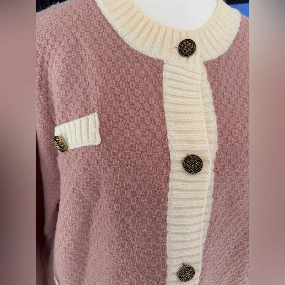 Pink and Cream Cardigan with Button Details - Picture 2 of 4